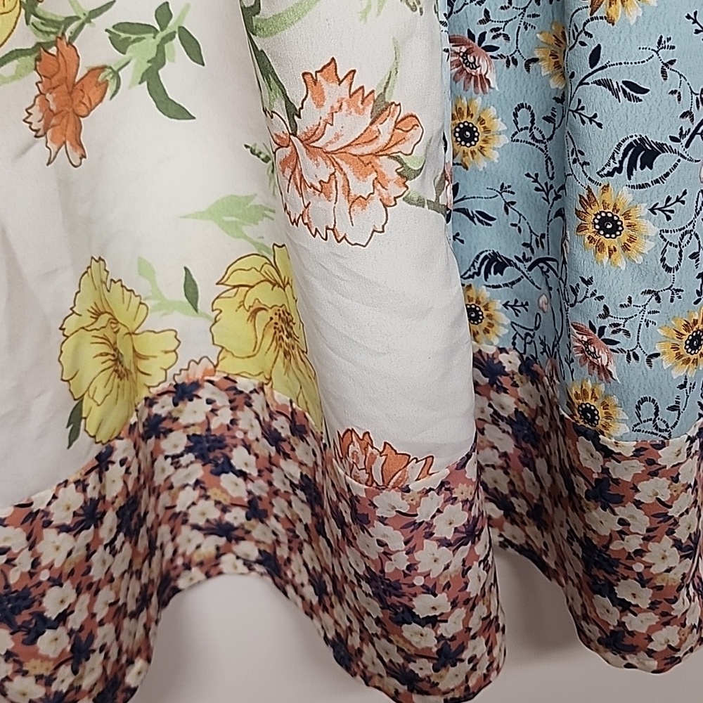 GGO Boho Floral V-Neck Patchwork Mini Dress or Long Top in White & Yellow - Picture 4 of 9
